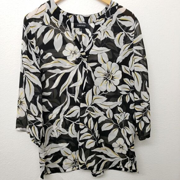Jones Wear Floral Sheer Breathable Blouse Size 10 - Picture 1 of 5